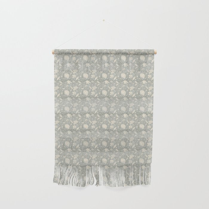 Trailing Block Print Floral - Washed Teal Wall Hanging Gallery Image 1