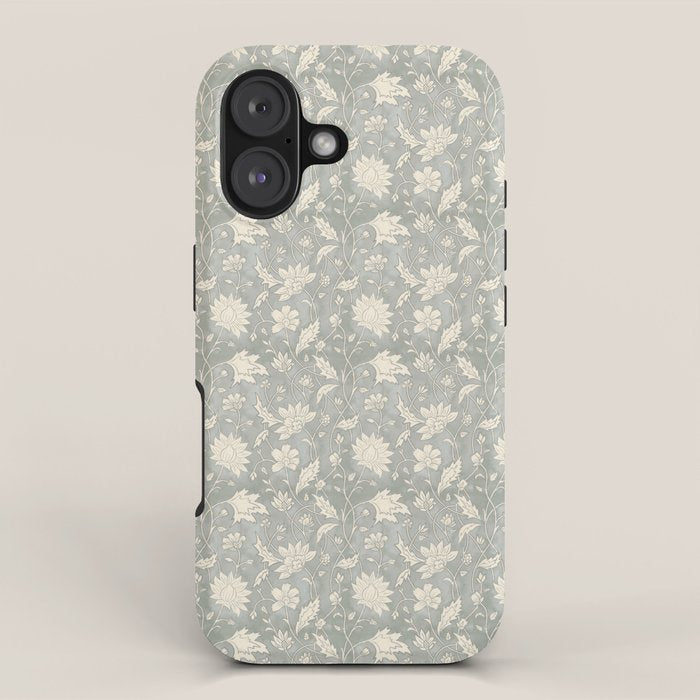 Trailing Block Print Floral - Washed Teal iPhone Case Gallery Image 1
