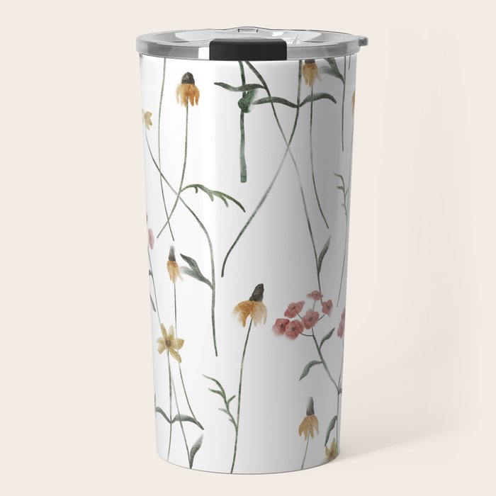 Delicate Wildflowers Floral Watercolor Travel Mug Gallery Image 1