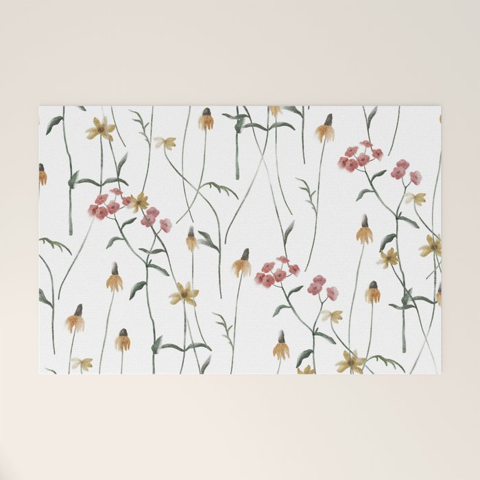 Delicate Wildflowers Floral Watercolor Welcome Mat Gallery Image 1