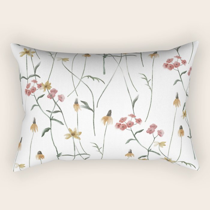Delicate Wildflowers Floral Watercolor Rectangular Pillow Gallery Image 1