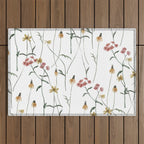 Delicate Wildflowers Floral Watercolor Outdoor Rug Gallery Image 1