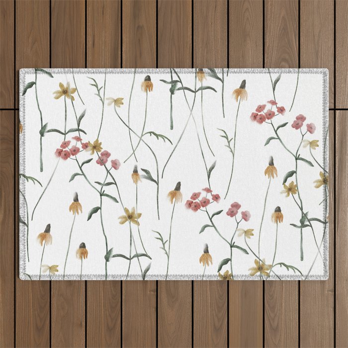 Delicate Wildflowers Floral Watercolor Outdoor Rug Gallery Image 1