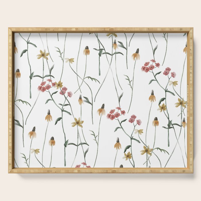 Delicate Wildflowers Floral Watercolor Serving Tray Gallery Image 1