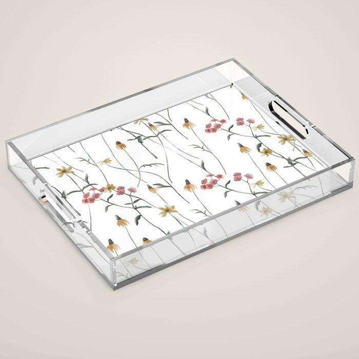 Delicate Wildflowers Floral Watercolor Acrylic Tray Gallery Image 1