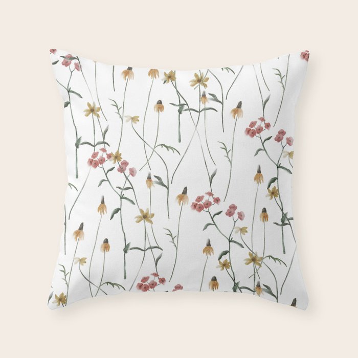 Delicate Wildflowers Floral Watercolor Throw Pillow Gallery Image 6