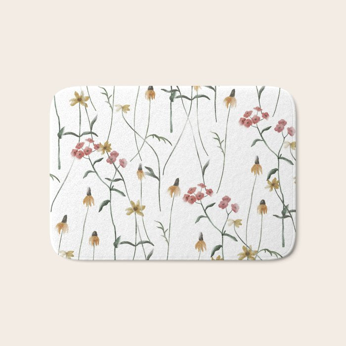 Delicate Wildflowers Floral Watercolor Bath Mat Gallery Image 1