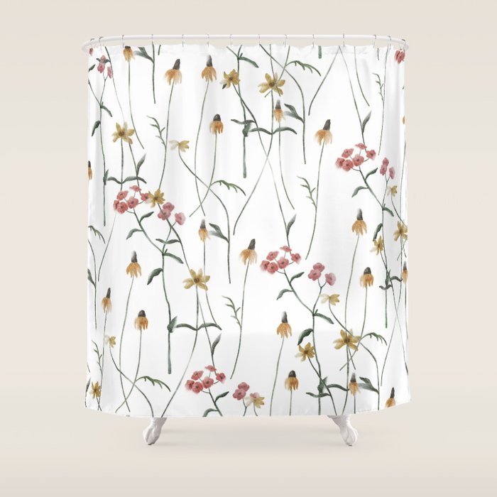 Delicate Wildflowers Floral Watercolor Shower Curtain Gallery Image 1
