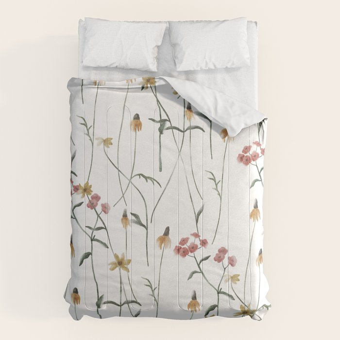 Delicate Wildflowers Floral Watercolor Comforter Gallery Image 1