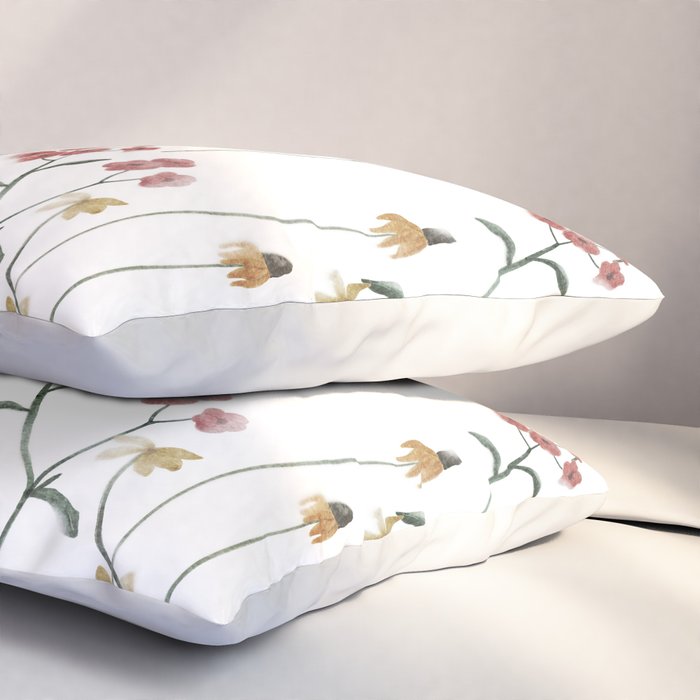 Delicate Wildflowers Floral Watercolor Pillow Sham Gallery Image 3