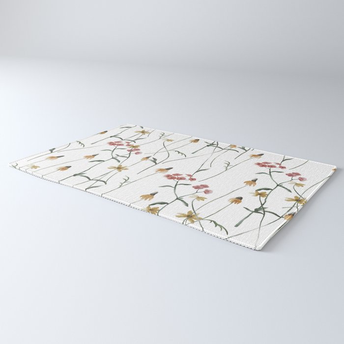 Delicate Wildflowers Floral Watercolor Rug Gallery Image 3