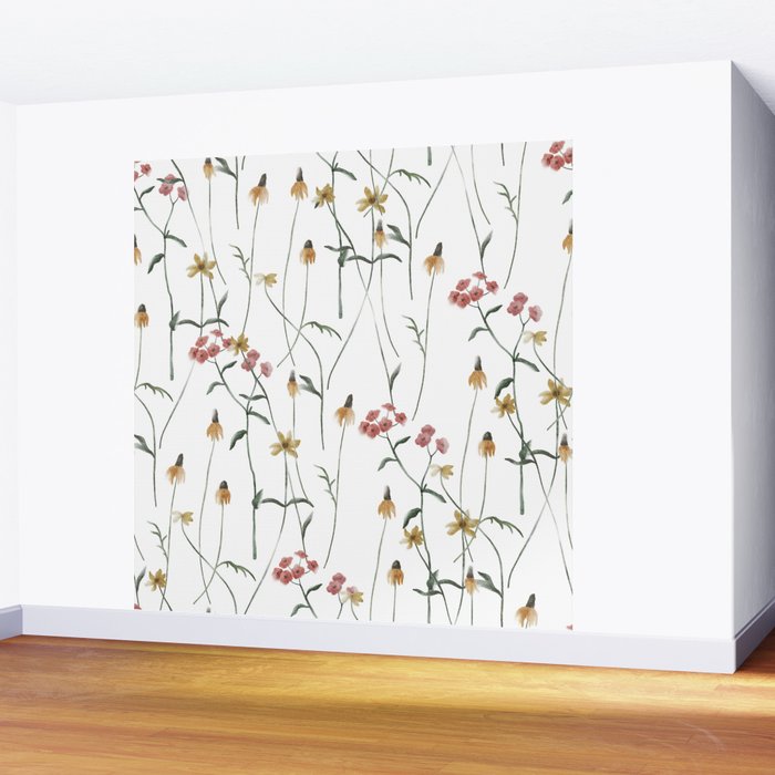 Delicate Wildflowers Floral Watercolor Wall Mural Gallery Image 2