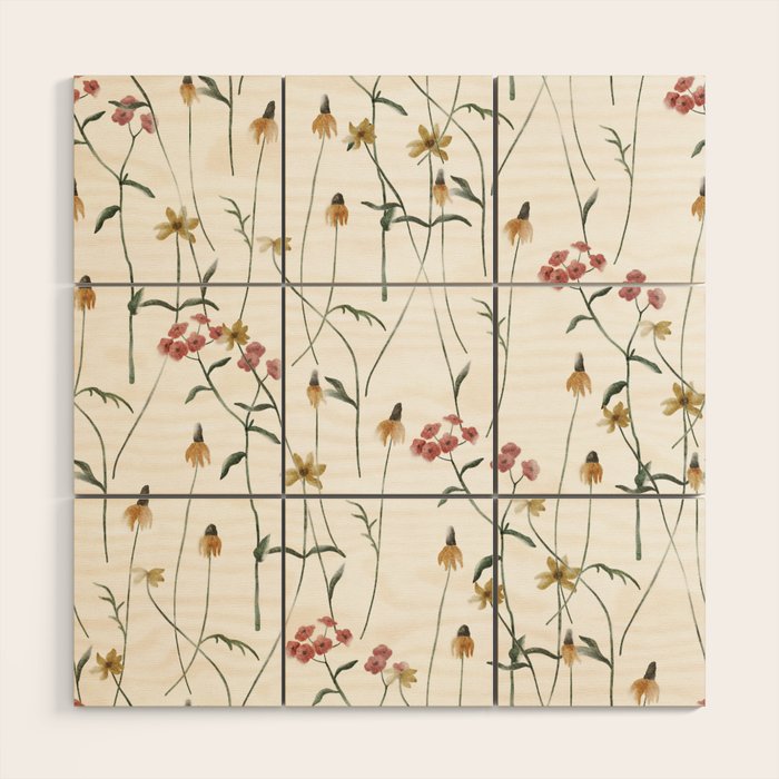 Delicate Wildflowers Floral Watercolor Wood Wall Art Gallery Image 1