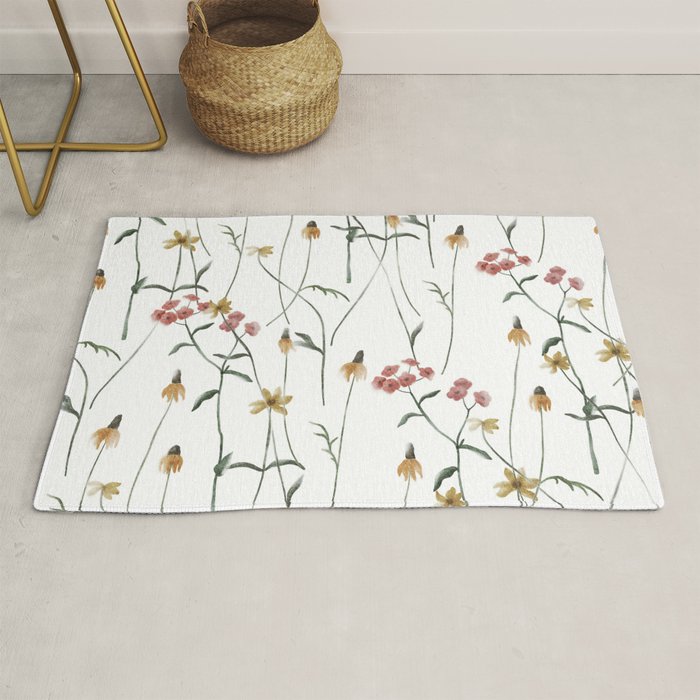 Delicate Wildflowers Floral Watercolor Rug Gallery Image 1