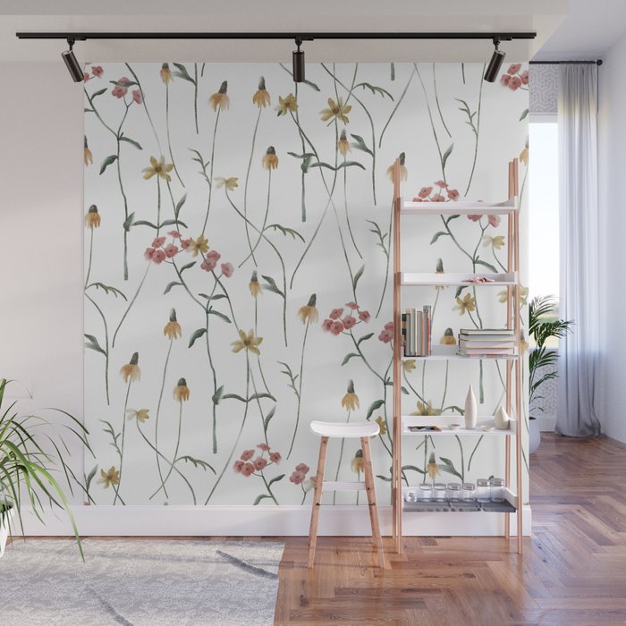 Delicate Wildflowers Floral Watercolor Wall Mural Gallery Image 1