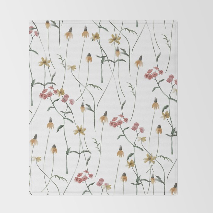 Delicate Wildflowers Floral Watercolor Throw Blanket Gallery Image 2