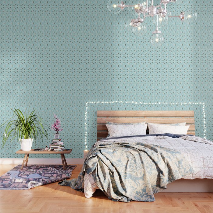 Sky Blue Moroccan Geometric Birds in Flight Wallpaper Gallery Image 3