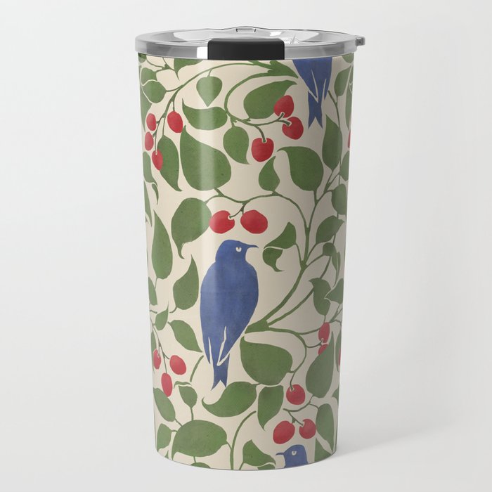 Vintage Blue Birds And Cherries Travel Mug Gallery Image 1