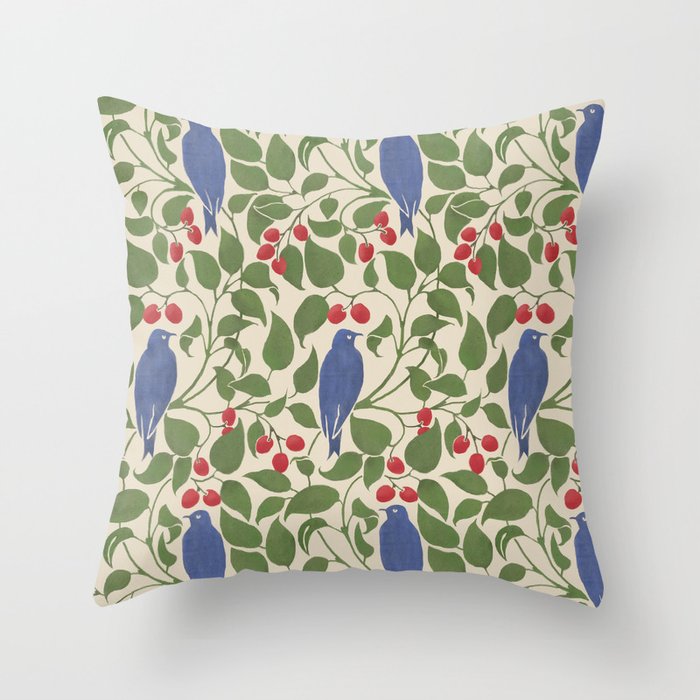 Vintage Blue Birds And Cherries Throw Pillow Gallery Image 6