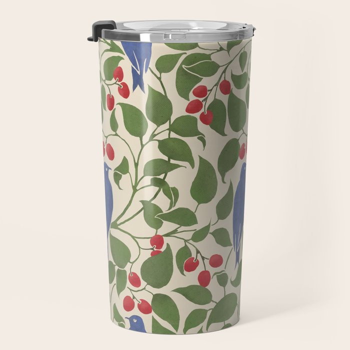 Vintage Blue Birds And Cherries Travel Mug Gallery Image 3
