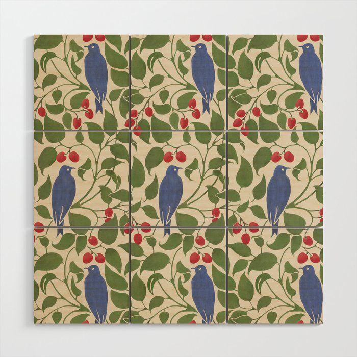 Vintage Blue Birds And Cherries Wood Wall Art Gallery Image 1