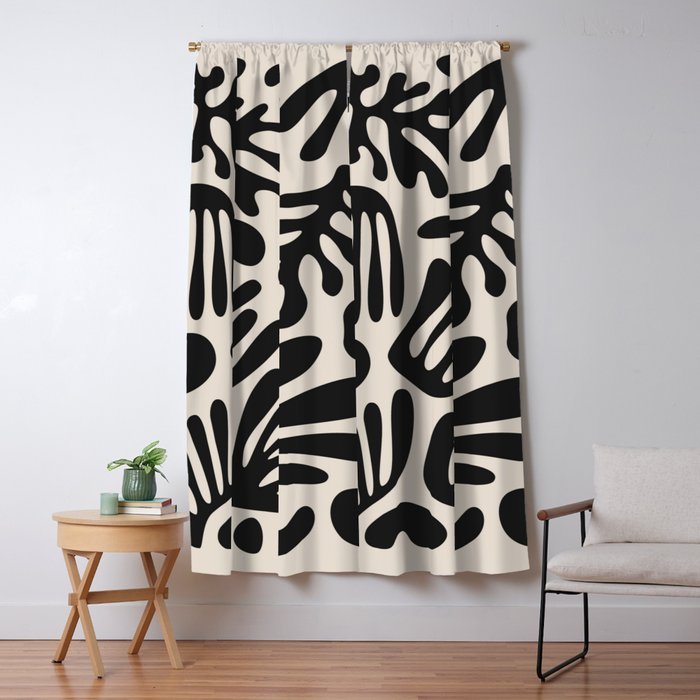 Matisse Cut Outs Ecru Beige Black Mid Century Modern Art Window Curtain Gallery Image 5