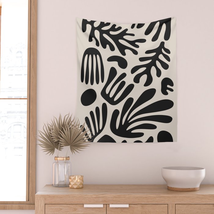 Matisse Cut Outs Ecru Beige Black Mid Century Modern Art Wall Tapestry Gallery Image 2