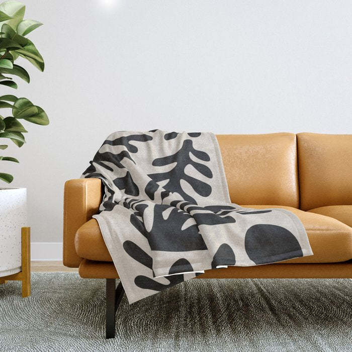 Matisse Cut Outs Ecru Beige Black Mid Century Modern Art Throw Blanket Gallery Image 1