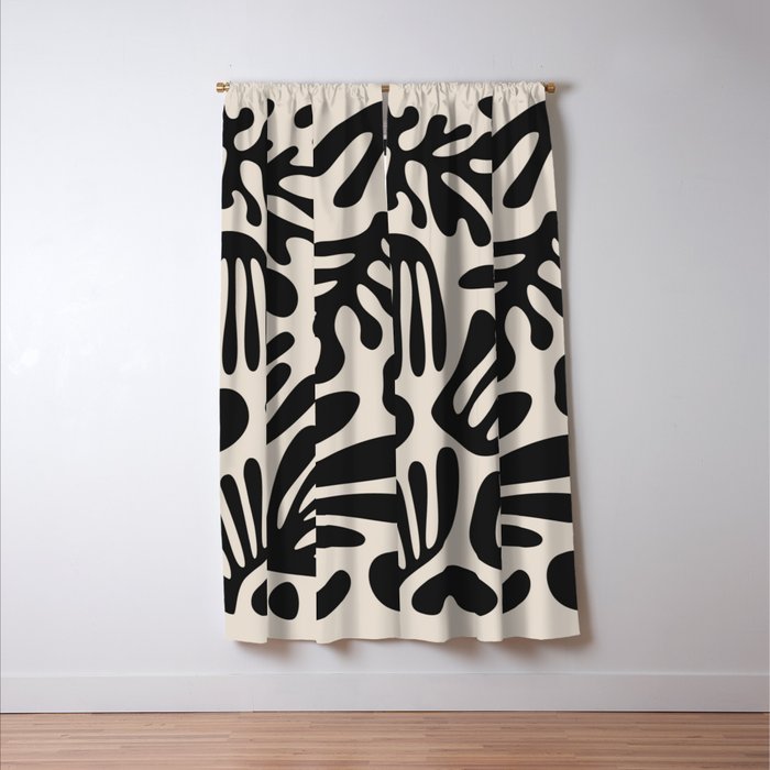Matisse Cut Outs Ecru Beige Black Mid Century Modern Art Window Curtain Gallery Image 3