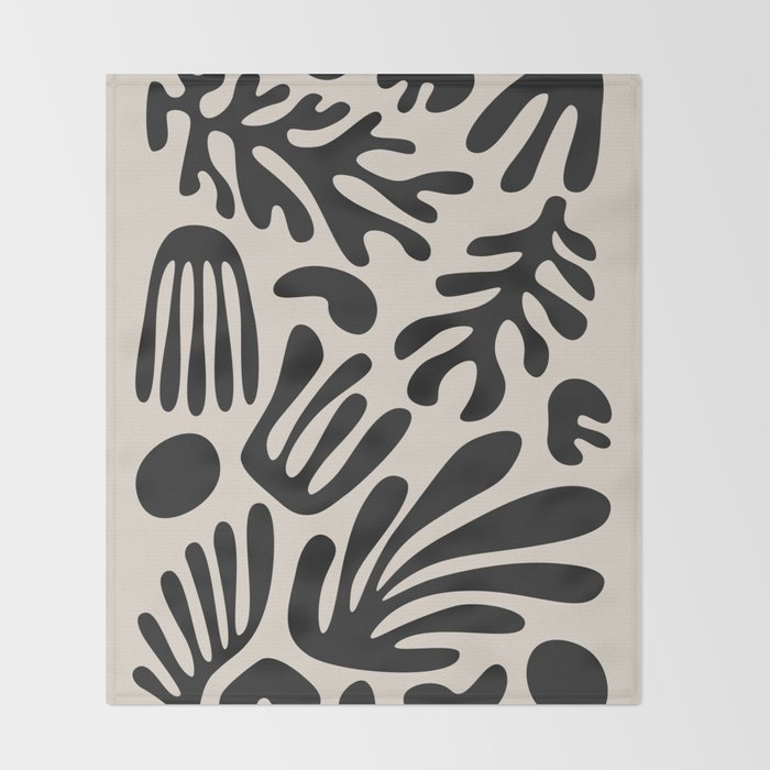 Matisse Cut Outs Ecru Beige Black Mid Century Modern Art Throw Blanket Gallery Image 2