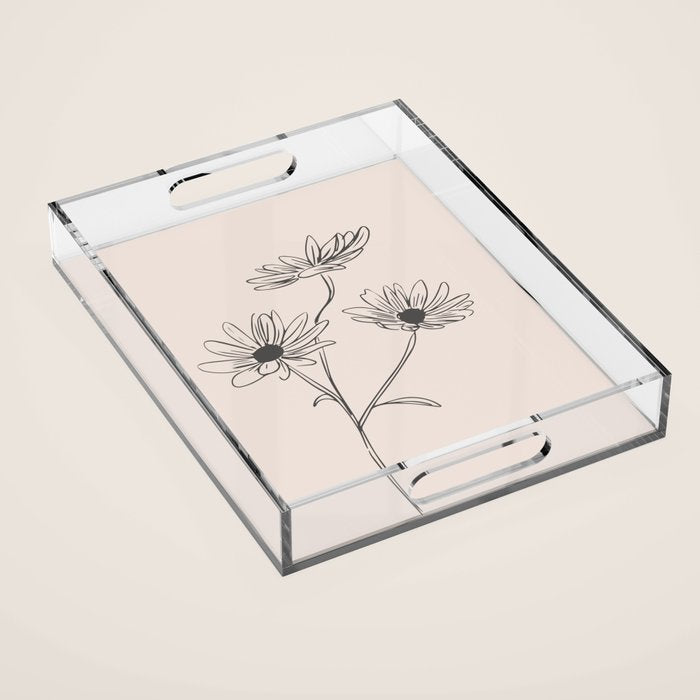 Minimal Line Art Flowers 6 Acrylic Tray Gallery Image 1
