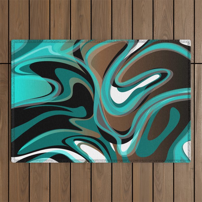 Liquify - Brown, Turquoise, Teal, Black, White Outdoor Rug Gallery Image 1