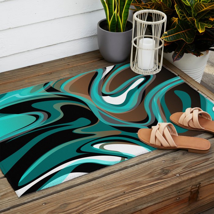 Liquify - Brown, Turquoise, Teal, Black, White Outdoor Rug Gallery Image 2
