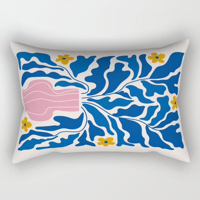 Summer Bloom: Electric Blue Leaves & Golden Poppies Rectangular Pillow Gallery Image 2