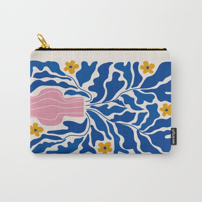 Summer Bloom: Electric Blue Leaves & Golden Poppies Carry All Pouch Gallery Image 1