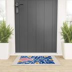 Summer Bloom: Electric Blue Leaves & Golden Poppies Welcome Mat Gallery Image 3