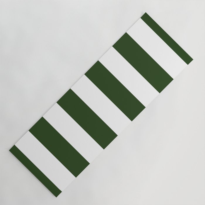 Large Dark Forest Green and White Circus Tent Stripes Yoga Mat Gallery Image 1