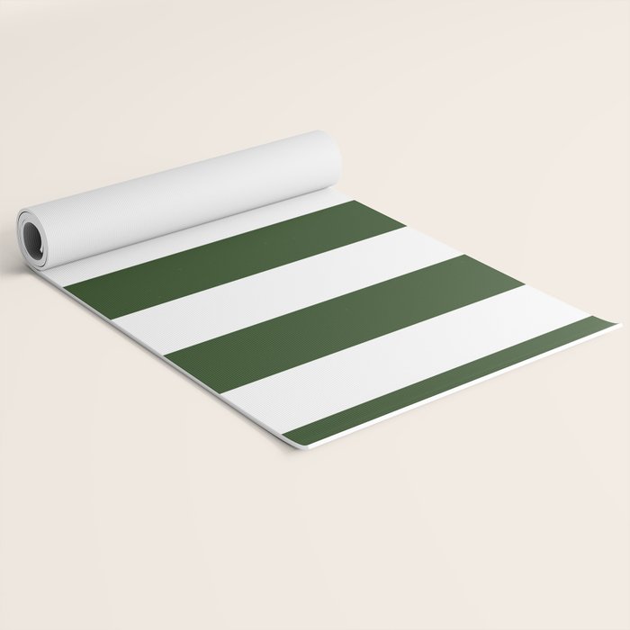 Large Dark Forest Green and White Circus Tent Stripes Yoga Mat Gallery Image 2