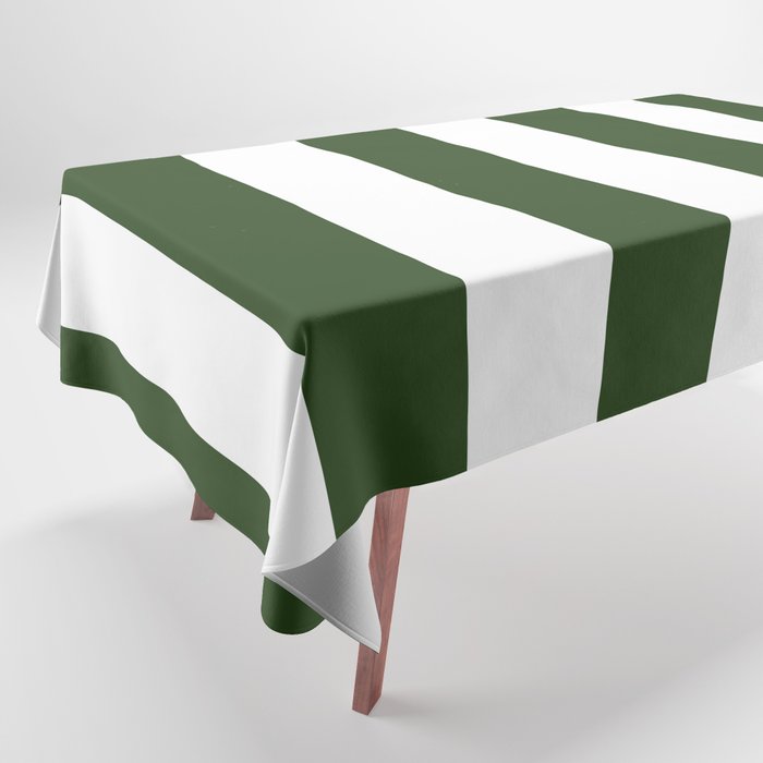 Large Dark Forest Green and White Circus Tent Stripes Tablecloth Gallery Image 1