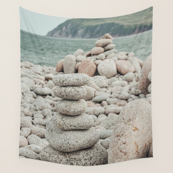 Beach Stones x nature environmental photograph Wall Tapestry Gallery Image 1