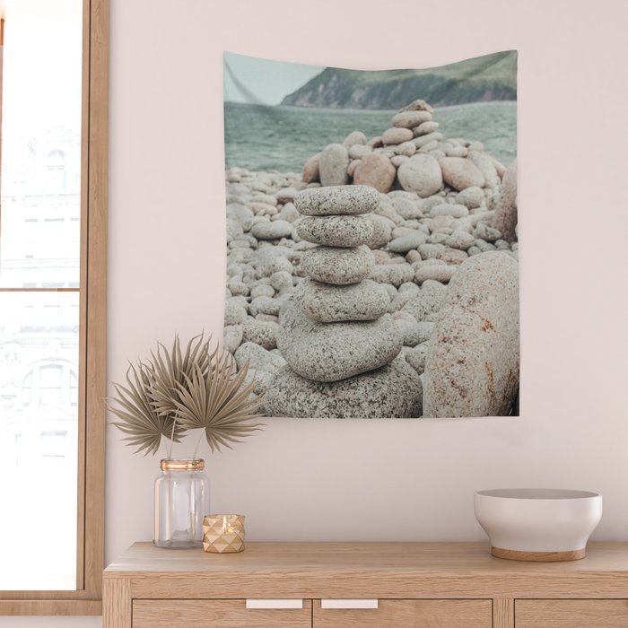 Beach Stones x nature environmental photograph Wall Tapestry Gallery Image 2