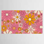 Groovy Retro Garden Flowers 60s 70s Floral Pattern Pink and Ochre  Tablecloth Gallery Image 2