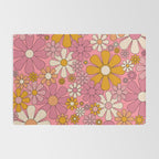 Groovy Retro Garden Flowers 60s 70s Floral Pattern Pink and Ochre  Rug Gallery Image 2