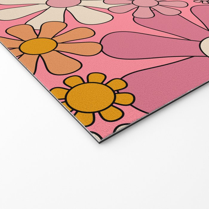 Groovy Retro Garden Flowers 60s 70s Floral Pattern Pink and Ochre  Welcome Mat Gallery Image 2