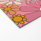Groovy Retro Garden Flowers 60s 70s Floral Pattern Pink and Ochre  Welcome Mat Gallery Image 2