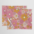 Groovy Retro Garden Flowers 60s 70s Floral Pattern Pink and Ochre  Placemat Gallery Image 1