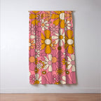 Groovy Retro Garden Flowers 60s 70s Floral Pattern Pink and Ochre  Window Curtain Gallery Image 3