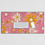 Groovy Retro Garden Flowers 60s 70s Floral Pattern Pink and Ochre  Desk Mat Gallery Image 1