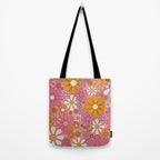 Groovy Retro Garden Flowers 60s 70s Floral Pattern Pink and Ochre  Tote Bag Gallery Image 2