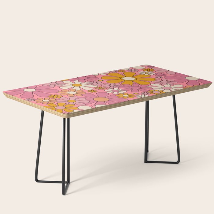 Groovy Retro Garden Flowers 60s 70s Floral Pattern Pink and Ochre  Coffee Table Gallery Image 1
